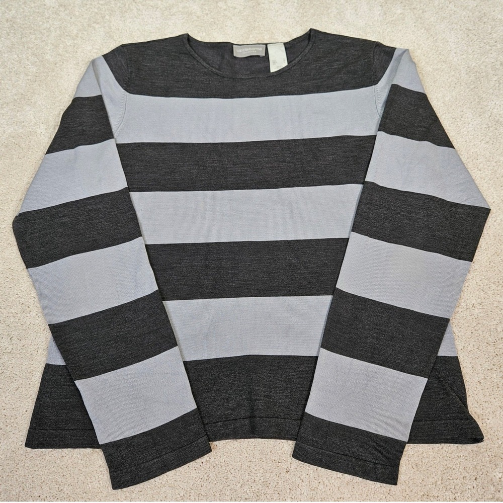 Liz Claiborne Collection Y2K Striped Sweater Women's Size L Gray Blue Silk Blend